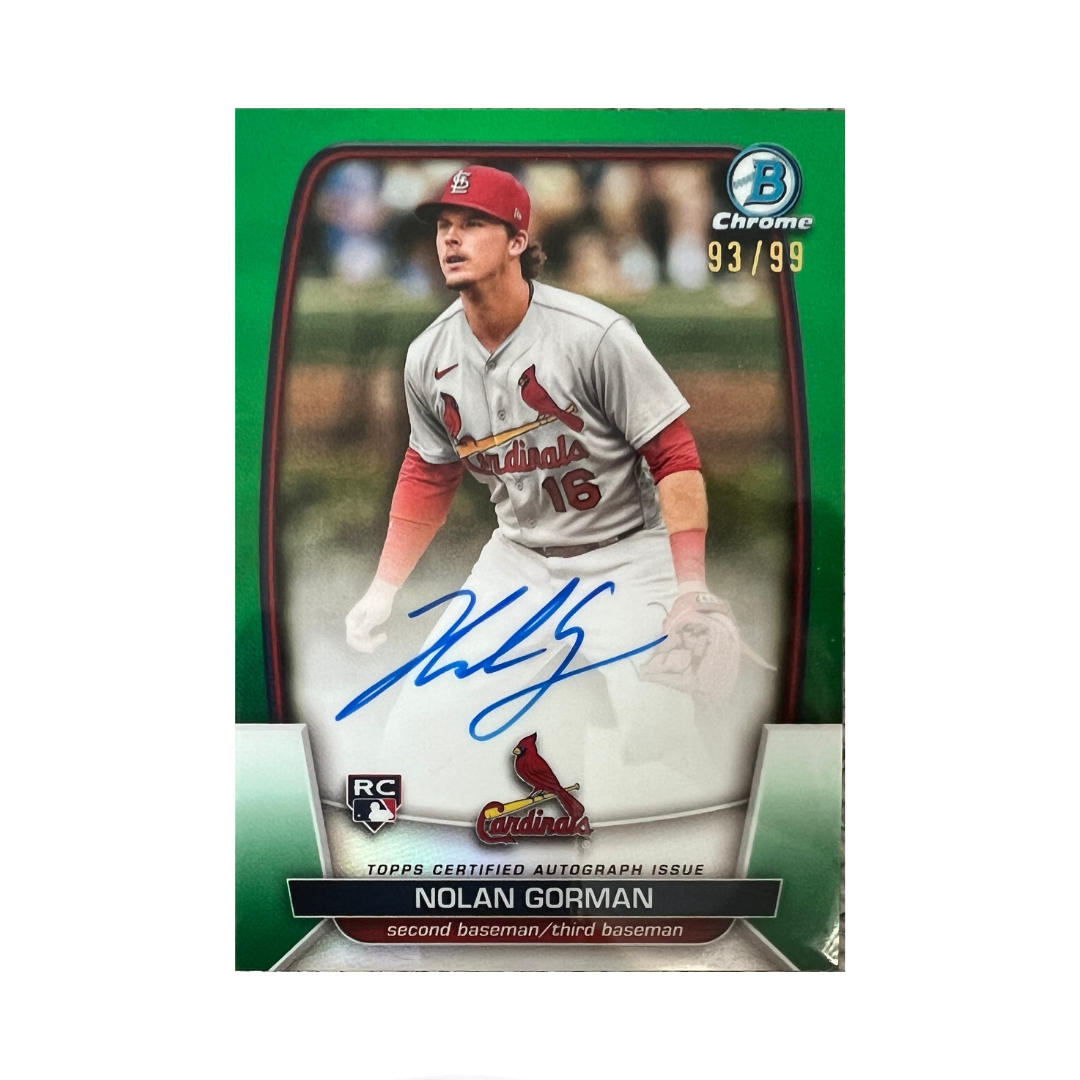 Nolan Gorman St Louis Cardinals 2023 Bowman Chrome Auto Green RC #93/99  CRA-NG