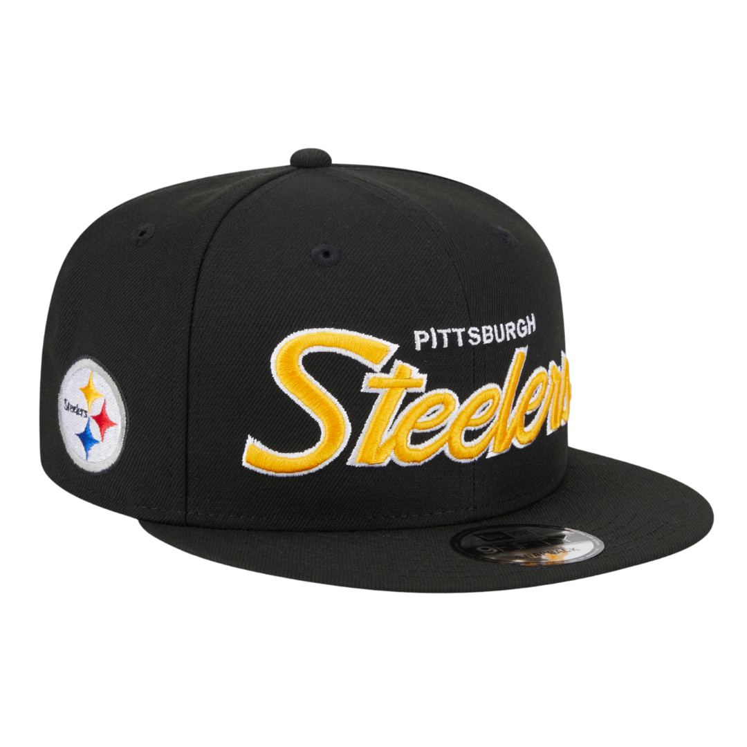 Vintage Script Logo Pittsburgh Steelers Black Adjustable Slide 2024 Hat Cap [L9em]