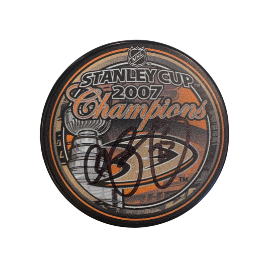 Chris Pronger Anaheim Ducks Autographed 2007 Stanley Cup Champs Logo Puck - JSA COA