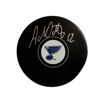 Adam Oates St Louis Blues Autographed Logo Puck - Fan Cave COA