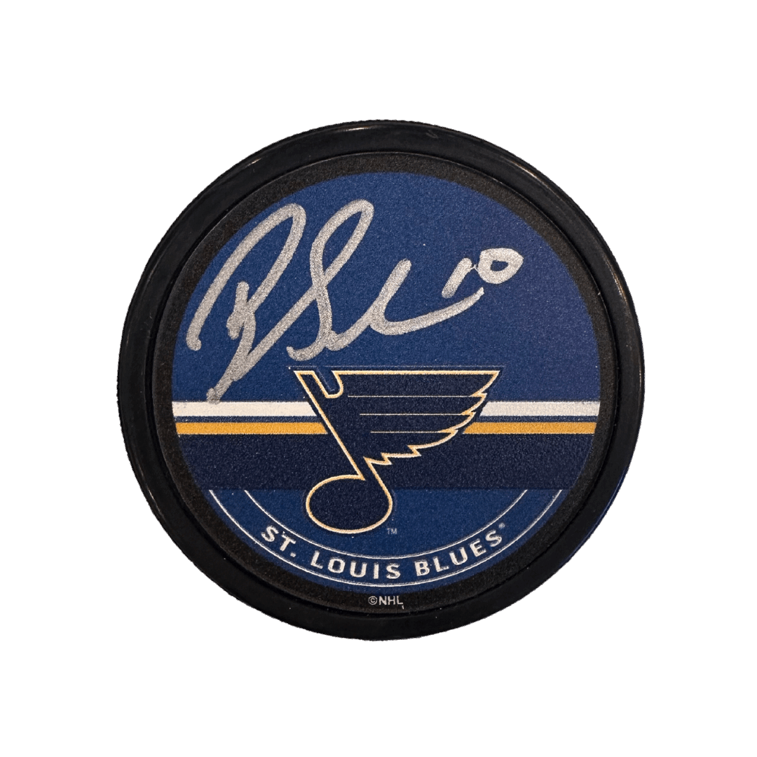 Brayden Schenn St Louis Blues Autographed Fan Cave Exclusive Signature Puck- JSA COA