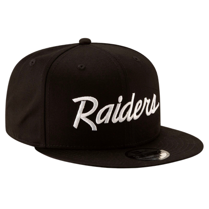 Las Vegas Raiders Throwback Script Logo New Era Black 9FIFTY Adjustable Snapback Hat