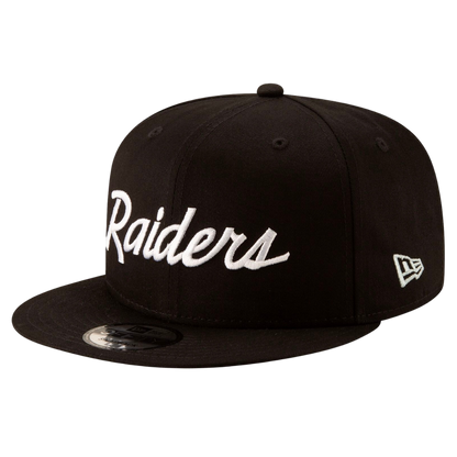 Las Vegas Raiders Throwback Script Logo New Era Black 9FIFTY Adjustable Snapback Hat