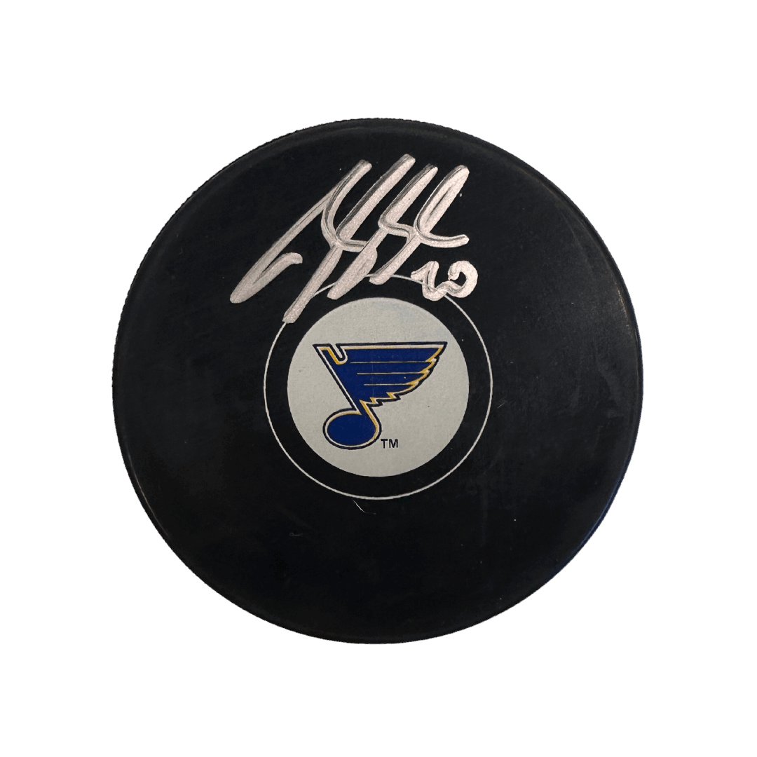 Brandon Saad St Louis Blues Autographed Logo Puck - JSA COA