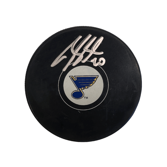 Brandon Saad St Louis Blues Autographed Logo Puck - JSA COA