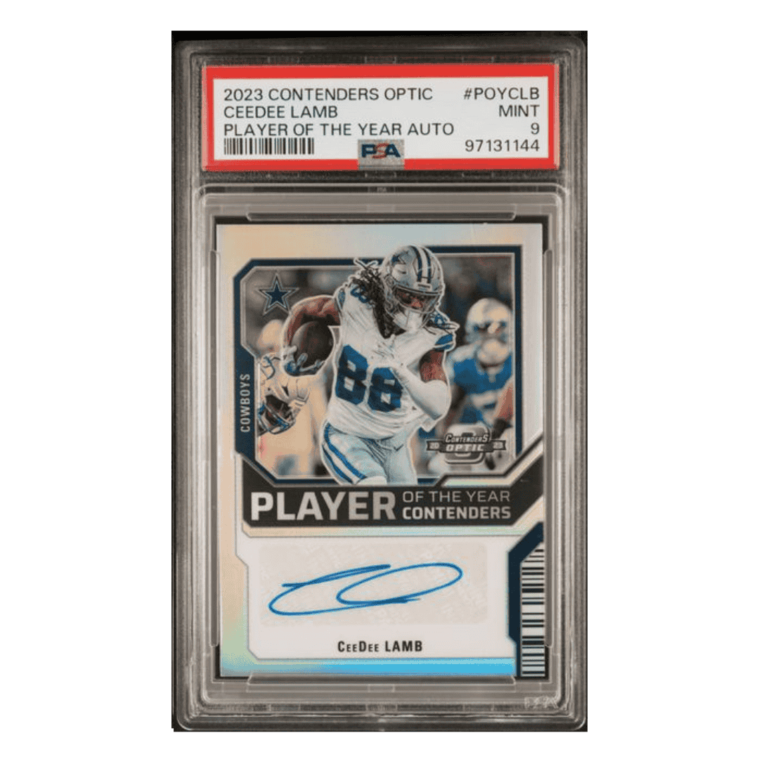 CeeDee Lamb PSA 9 2023 Panini Contenders Optic Player Of The Year Auto #D/50 Card #POYCLB