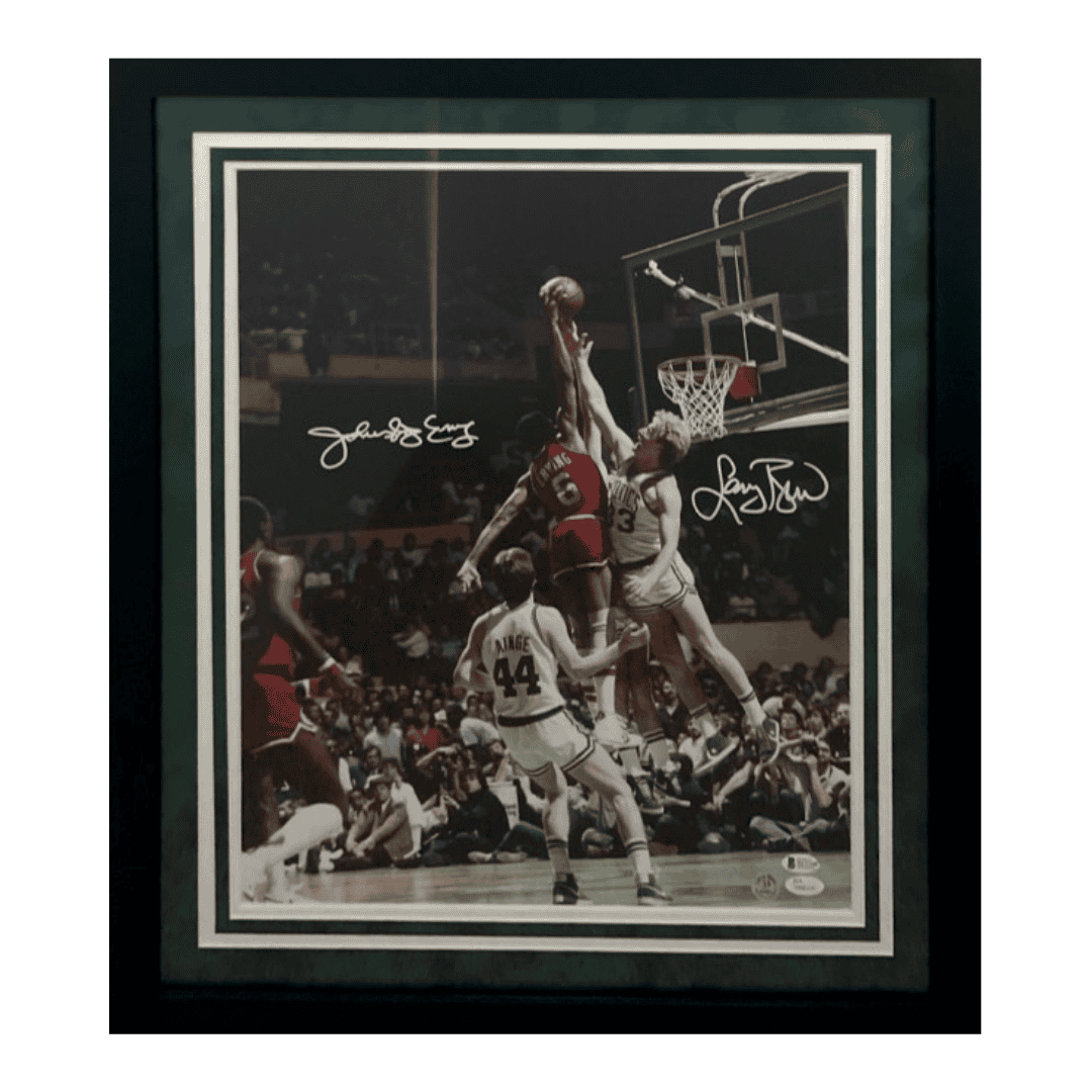 Larry Bird & Julius Erving Dual Autographed Framed 16x20 Photo - Beckett & JSA COA