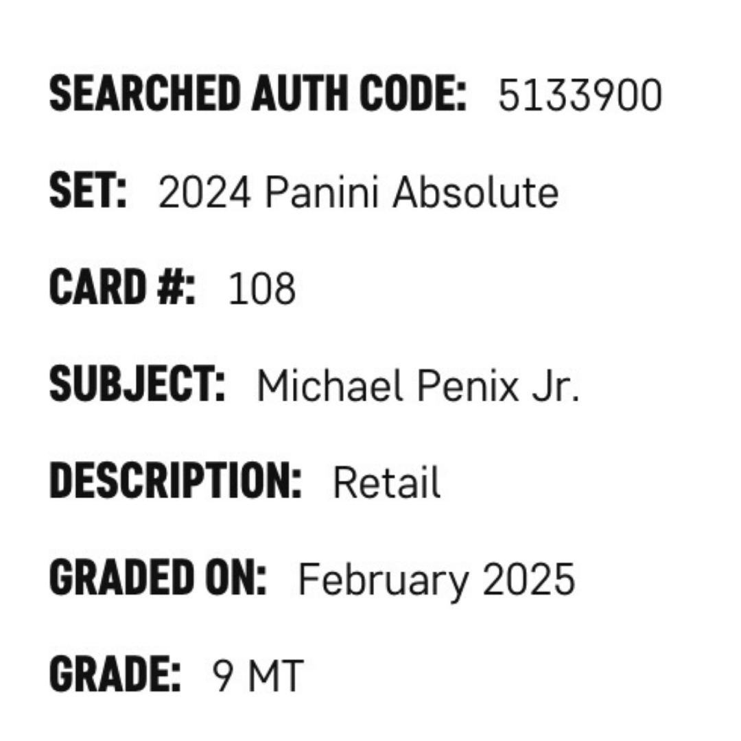 Michael Penix Jr SGC 9 2024 Panini Absolute Retail Rookie RC Card #108