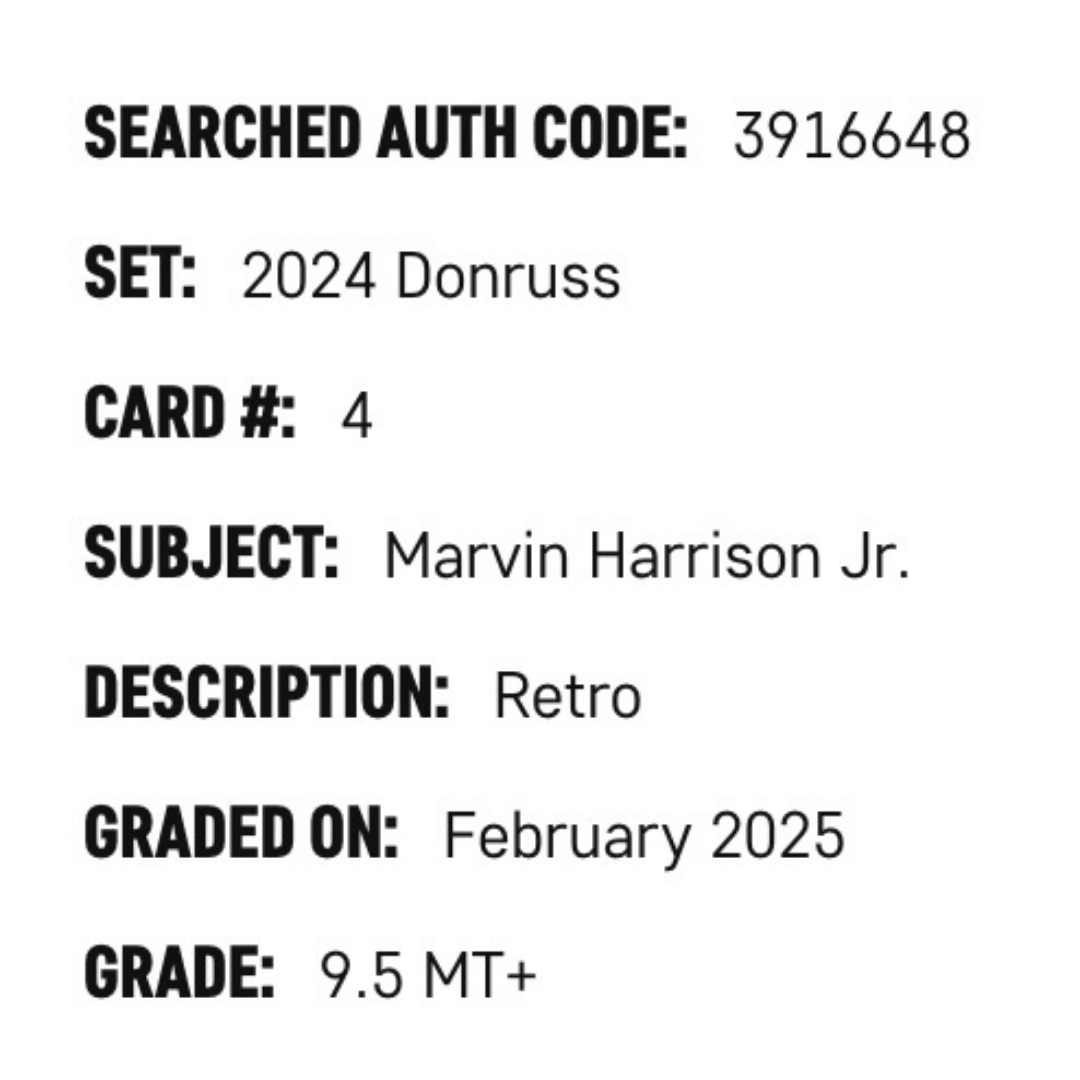 Marvin Harrison Jr SGC 9.5 2024 Panini Donruss Rated Rookie Retro Card #4