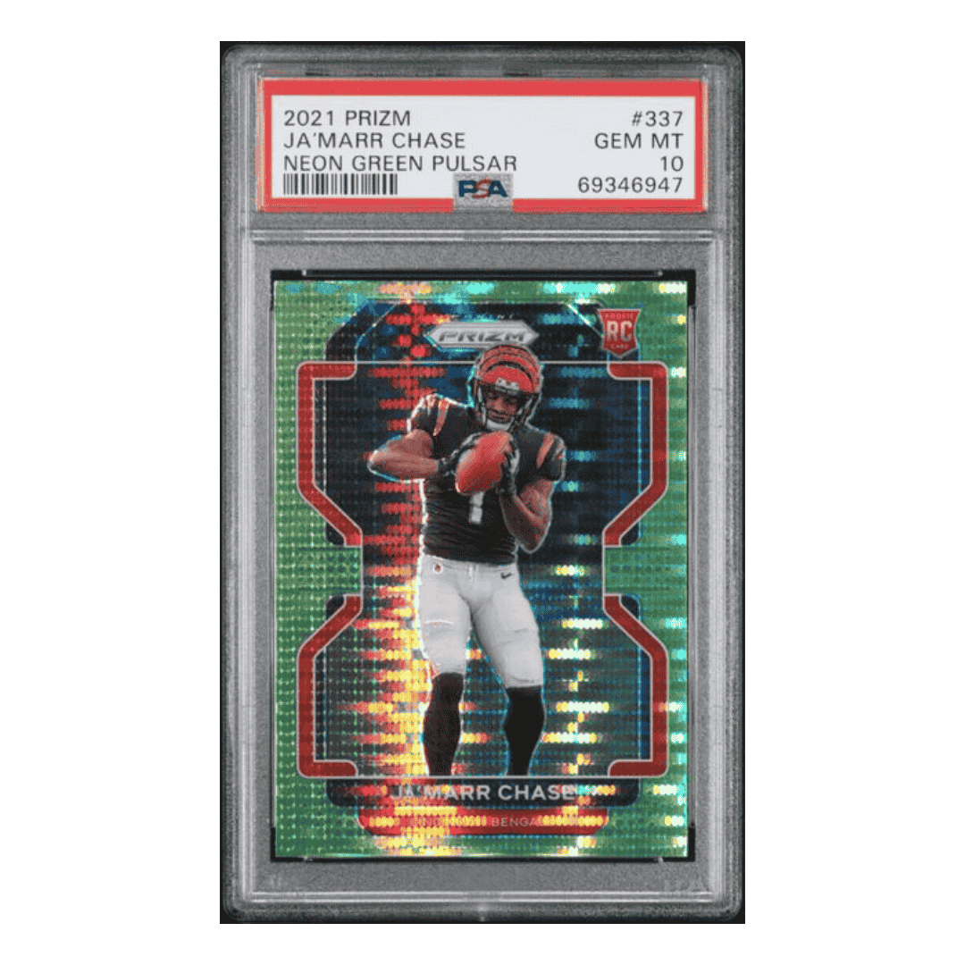 Ja'Marr Chase PSA 10 2021 Panini Prizm Neon Green Pulsar Rookie RC Card #337