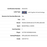 Victor Wembanyama PSA 10 2023 Panini Donruss Elite Spellbound - Orange DC Rookie RC Card #1