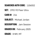 Michael Jordan SGC 8 1992-93 Fleer Ultra Jam Session Card #216