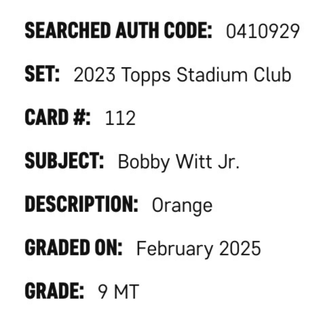 Bobby Witt Jr SGC 9 2023 Topps Stadium Club Orange #D /199 Card #112