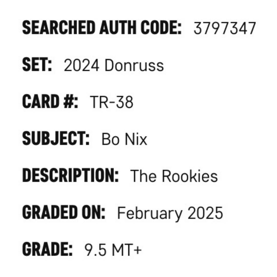 Bo Nix SGC 9.5 2024 Panini Donruss The Rookies RC Card #TR-38