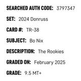 Bo Nix SGC 9.5 2024 Panini Donruss The Rookies RC Card #TR-38