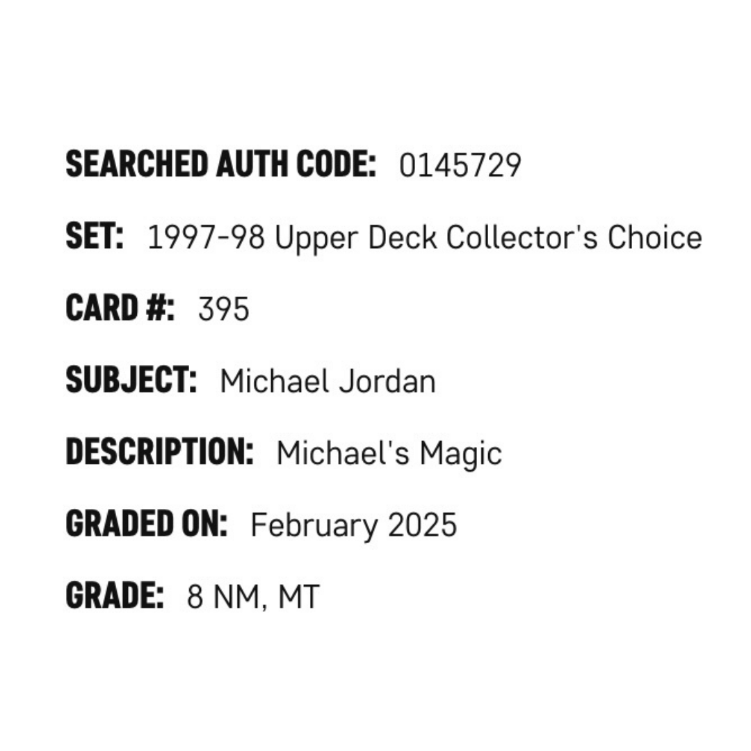 Michael Jordan SGC 8 1997-98 Upper Deck Collector's Choice Michael's Magic Card #395