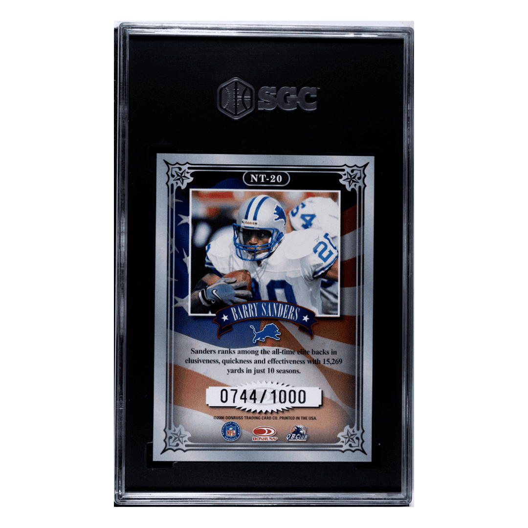 Barry Sanders SGC 8.5 2000 Panini Donruss Preferred Qbc National Treasures #D /1000 Card #NT-20