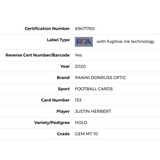 Justin Herbert PSA 10 2020 Panini Donruss Optic Holo Rated Rookie Card #153
