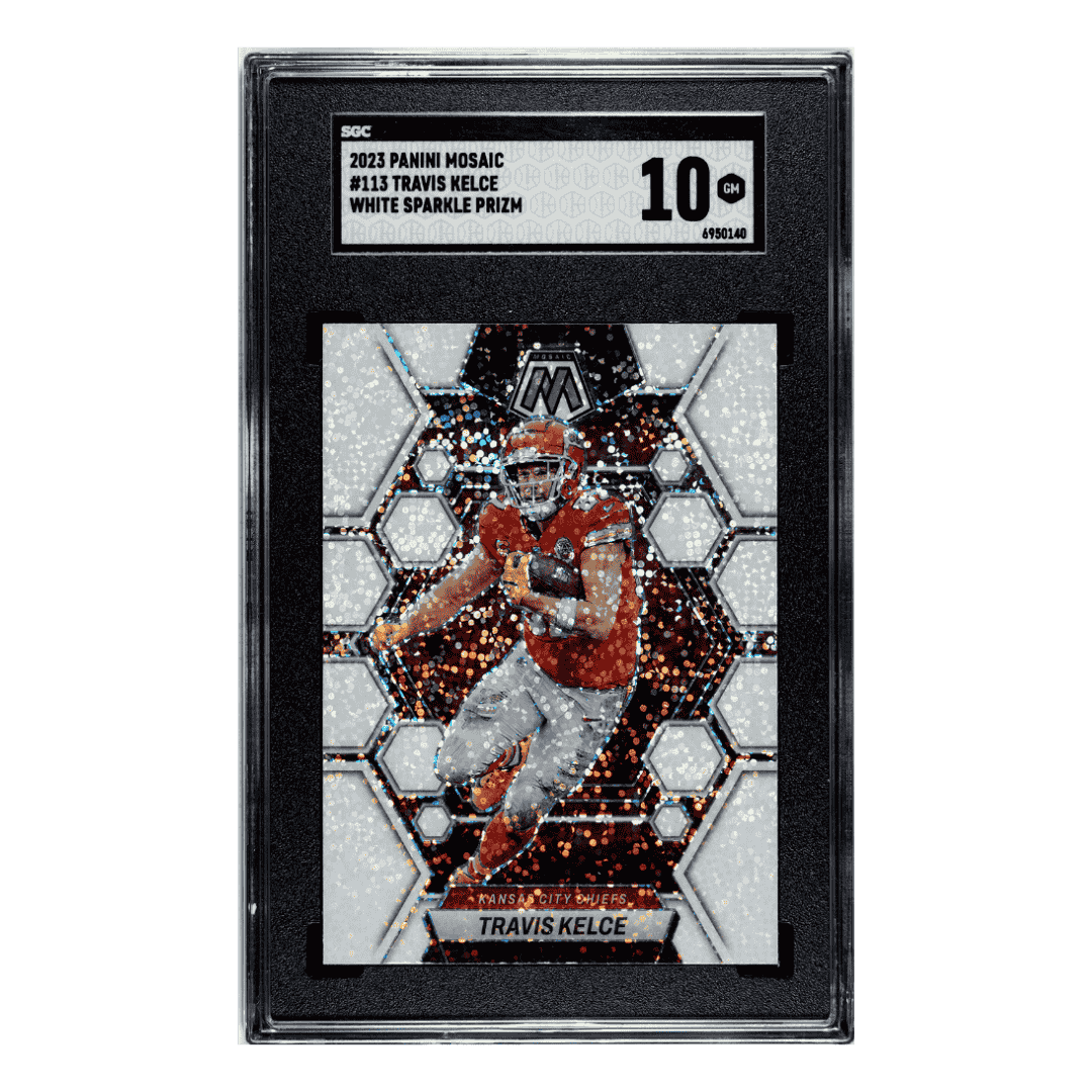 Travis Kelce SGC 10 2023 Panini Mosaic White Sparkle Prizm Card #113