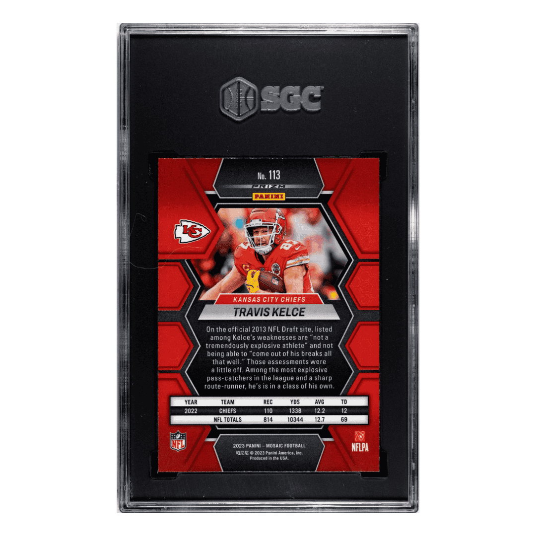 Travis Kelce SGC 10 2023 Panini Mosaic White Sparkle Prizm Card #113