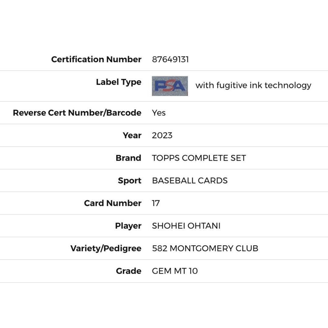 Shohei Ohtani PSA 10 2023 Topps Complete Set 582 Montgomery Club Card #17