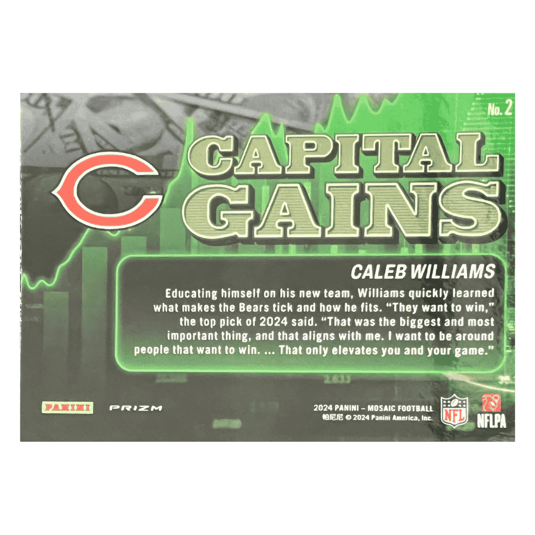 Caleb Williams 2024 Panini Mosaic Capital Gains Mosaic Rookie RC Card #2