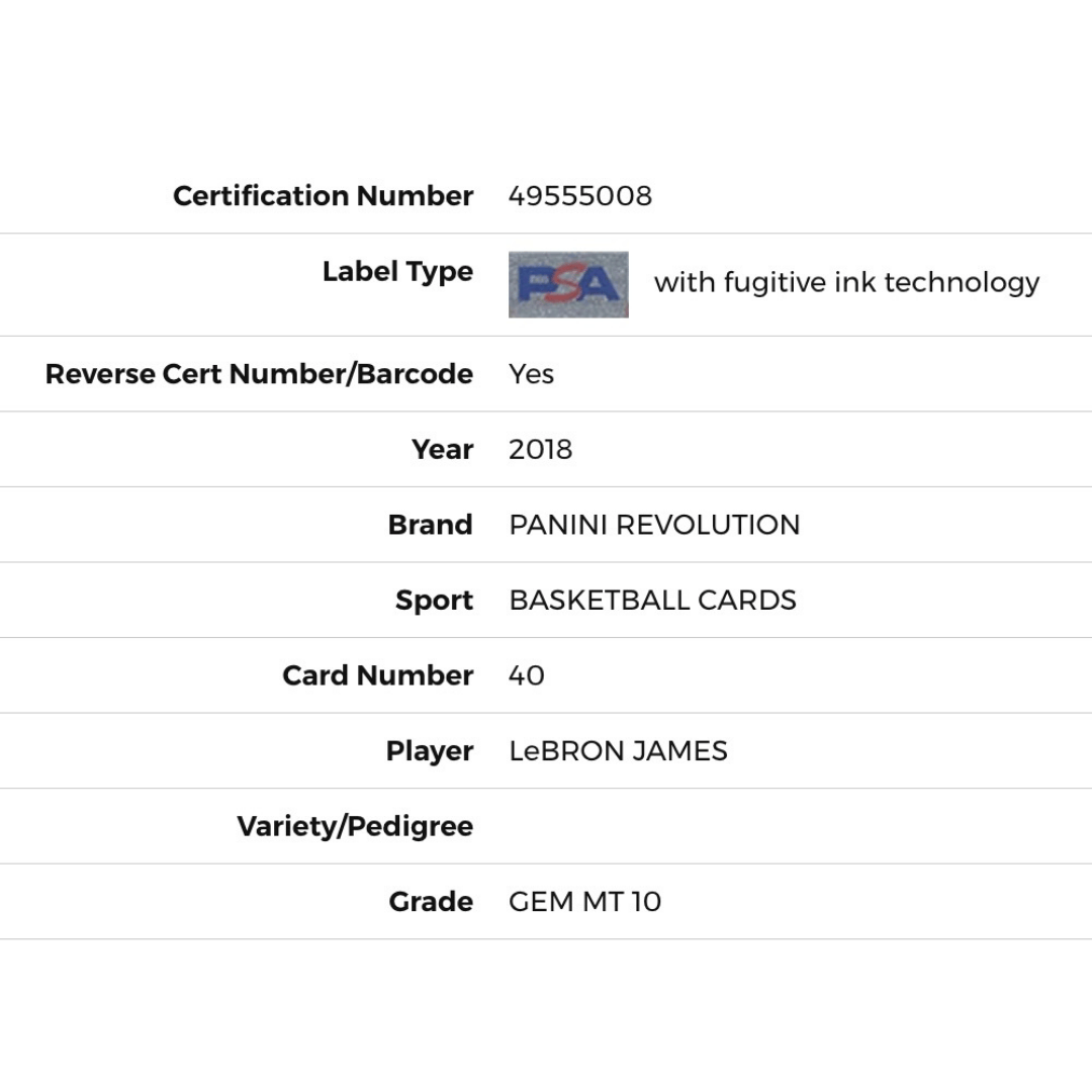 LeBron James PSA 10 2018 Panini Revolution Card #40