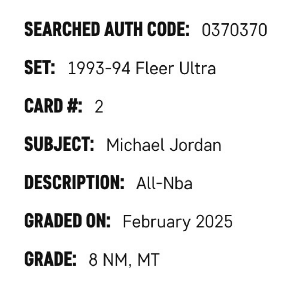 Michael Jordan SGC 8 1993-94 Fleer Ultra All-NBA Card #2