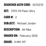 Michael Jordan SGC 8 1993-94 Fleer Ultra All-NBA Card #2