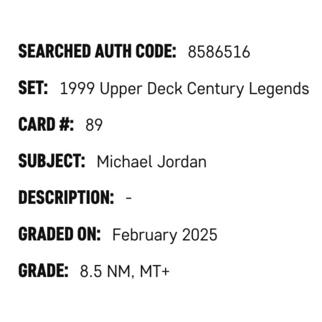 Michael Jordan SGC 8.5 1999 Upper Deck Century Legends Card #89