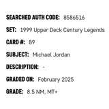 Michael Jordan SGC 8.5 1999 Upper Deck Century Legends Card #89