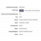 Travis Kelce PSA 9 2023 Panini Mosaic Men Of Mastery - Blue Card #MM15