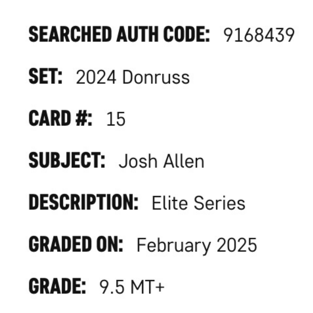 Josh Allen SGC 9.5 2024 Panini Donruss Elite Series SP Card #15