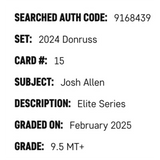 Josh Allen SGC 9.5 2024 Panini Donruss Elite Series SP Card #15