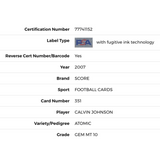 Calvin Johnson PSA 10 2007 Score Atomic Card #351