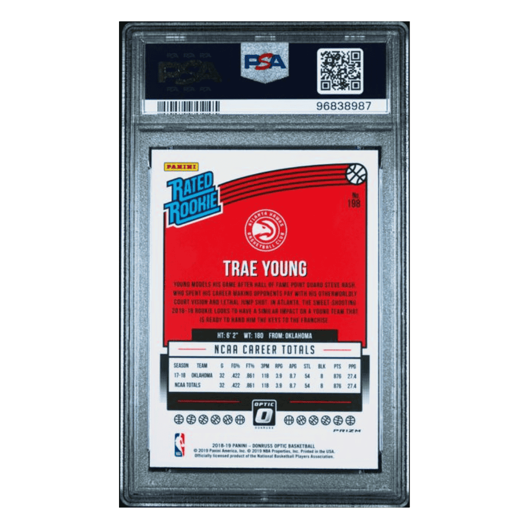 Trae Young PSA 9 2018 Panini Donruss Optic Hyper Pink Rated Rookie Card #198