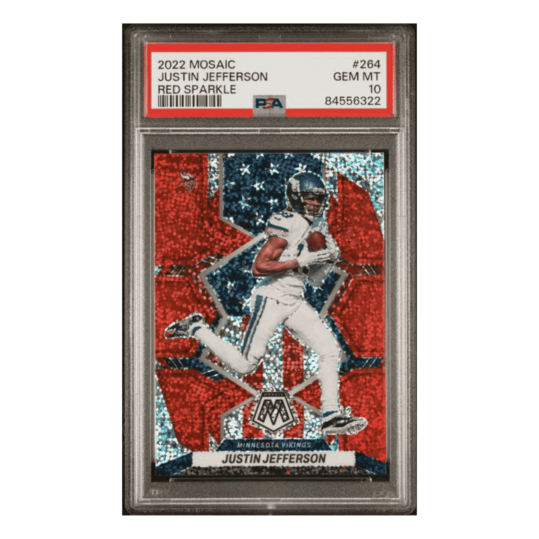 Justin Jefferson PSA 10 2022 Panini Mosaic Red Sparkle Card #264