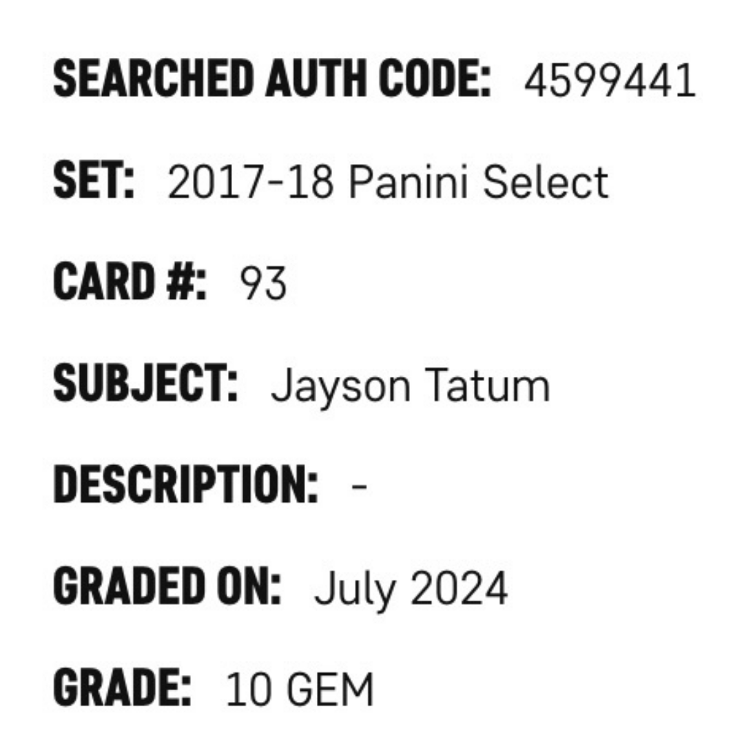 Jayson Tatum SGC 10 2017-18 Panini Select Rookie RC Card #93