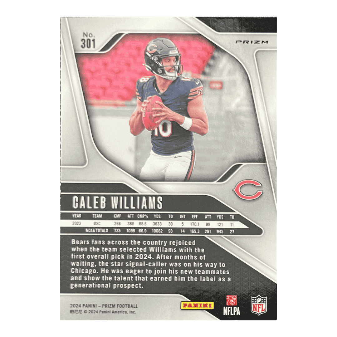 Caleb Williams 2024 Panini Prizm Red White & Blue Prizm Rookie RC Card #301