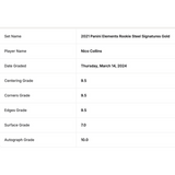 Nico Collins 2021 Panini Elements Rookie Steel Signatures Gold Autograph BGS 8 Card
