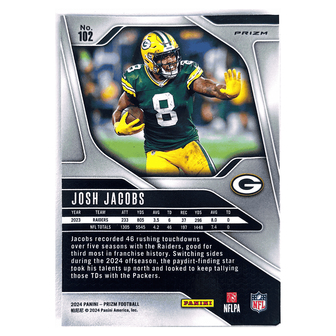 Josh Jacobs 2024 Panini Prizm Black & Red Checker SSP Card #102