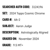 Aaron Judge SGC 9.5 2024 Topps Cosmic Chrome Astrologically Aligned Card #AA-2