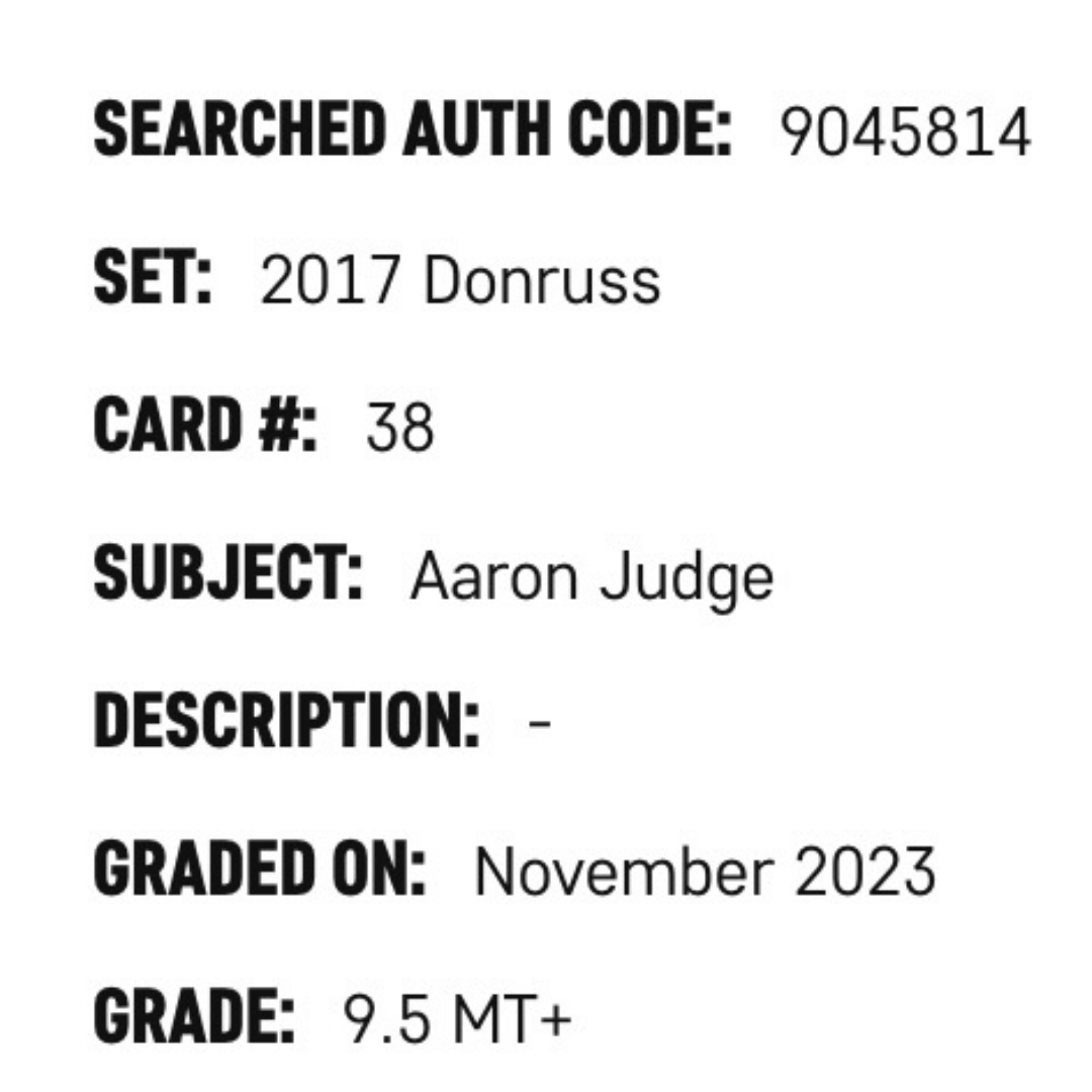 Aaron Judge SGC 9.5 2017 Donruss Rated Rookie RC Card #38