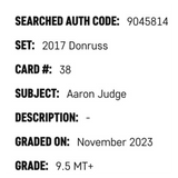 Aaron Judge SGC 9.5 2017 Donruss Rated Rookie RC Card #38