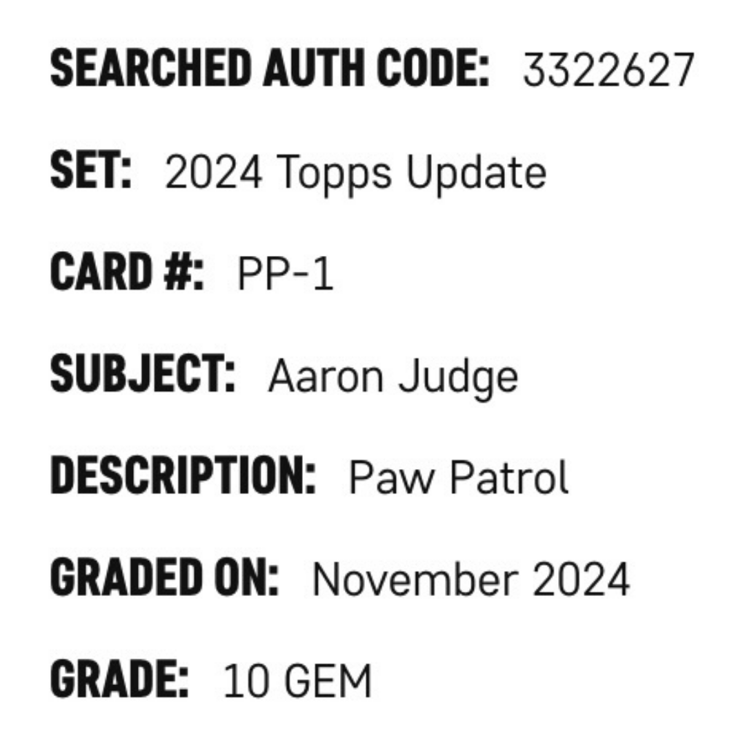 Aaron Judge SGC 10 2024 Topps Update Super Short Print Paw Patrol Card #PP-1