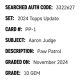 Aaron Judge SGC 10 2024 Topps Update Super Short Print Paw Patrol Card #PP-1