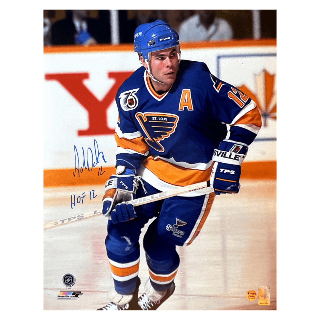 Adam Oates St Louis Blues Autographed 16x20 Photo w/ "HOF 12" Inscription - Fan Cave COA