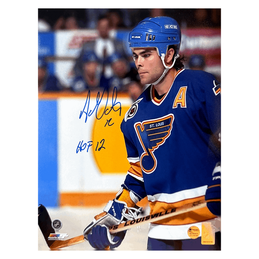 Adam Oates St Louis Blues Autographed Photo w/ "HOF 12" Inscription - Fan Cave COA