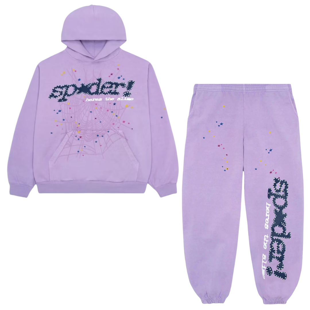 Sp5der Acai Hoodie & Sweatpant Full Set- Purple