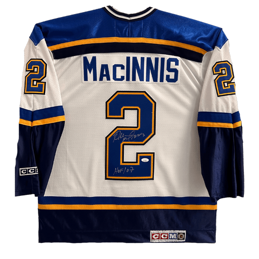 Al MacInnis St Louis Blues Autographed CCM Away Jersey with Inscription - JSA COA